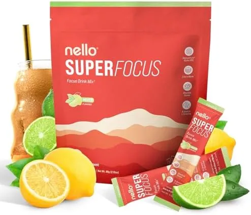 nello superfocus mojito nootropic focus drink mix 20 on the go packets alpha gpc lions mane rhodiola sugar free