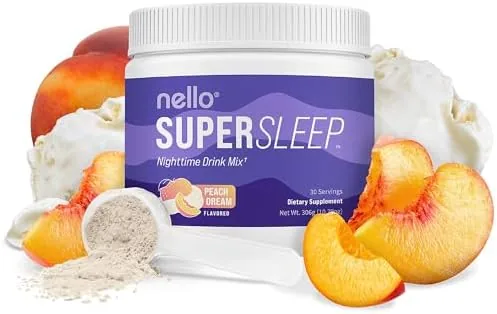 nello supersleep nighttime sleep support drink mix ashwagandha maizinol l glycine magnesium glycinate peach dream pack of 30